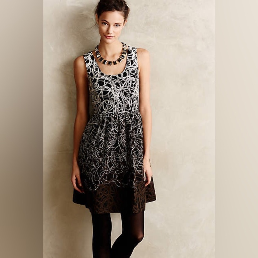 Maeve Black and White Lace-Overlay Mini Dress